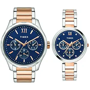 TIMEX Empera Analog Watch for Unisex with Blue Round Dial & Two Tone Stainless Steel Bracelet Band