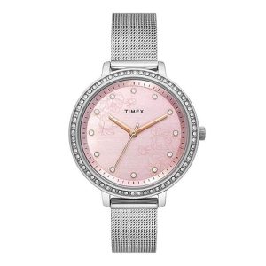TIMEX Analog Watch for Women with Pink Round Dial & Silver Stainless Steel Bracelet Band