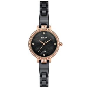 TIMEX Analog Watch for Women with Mother of Pearl Round Dial &  Ceramic Bracelet Band Water Resistant