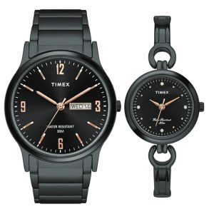 Timex Classics Pairs Black Dial Round Case Day Date/3 Hands Function Watch -TW00PR264