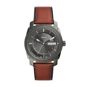 Fossil Machine Men Quartz Grey Dial Analog Leather...