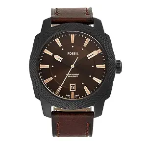 Fossil Machine Men Quartz Brown Dial Analog Leather...