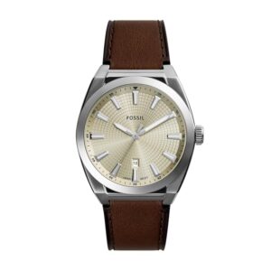 Fossil Everett Men Quartz Cream Dial Analog Leather...
