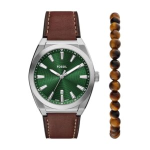 Fossil Everett Men Quartz Green Dial Analog Leather...
