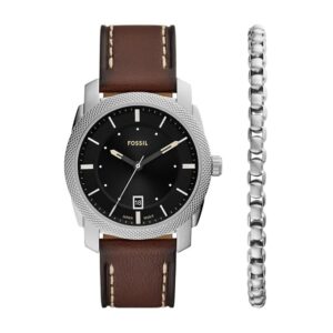 Fossil Machine Men Quartz Black Dial Analog Leather...