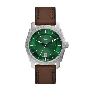 Fossil Machine Men Quartz Green Dial Analog Leather...