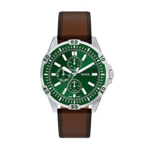 Fossil Garrett Men Quartz Green Dial Analog Leather...