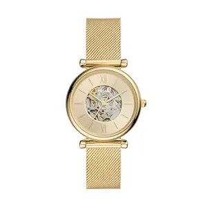 Fossil Carlie Women Automatic Gold Dial Analog Mesh...